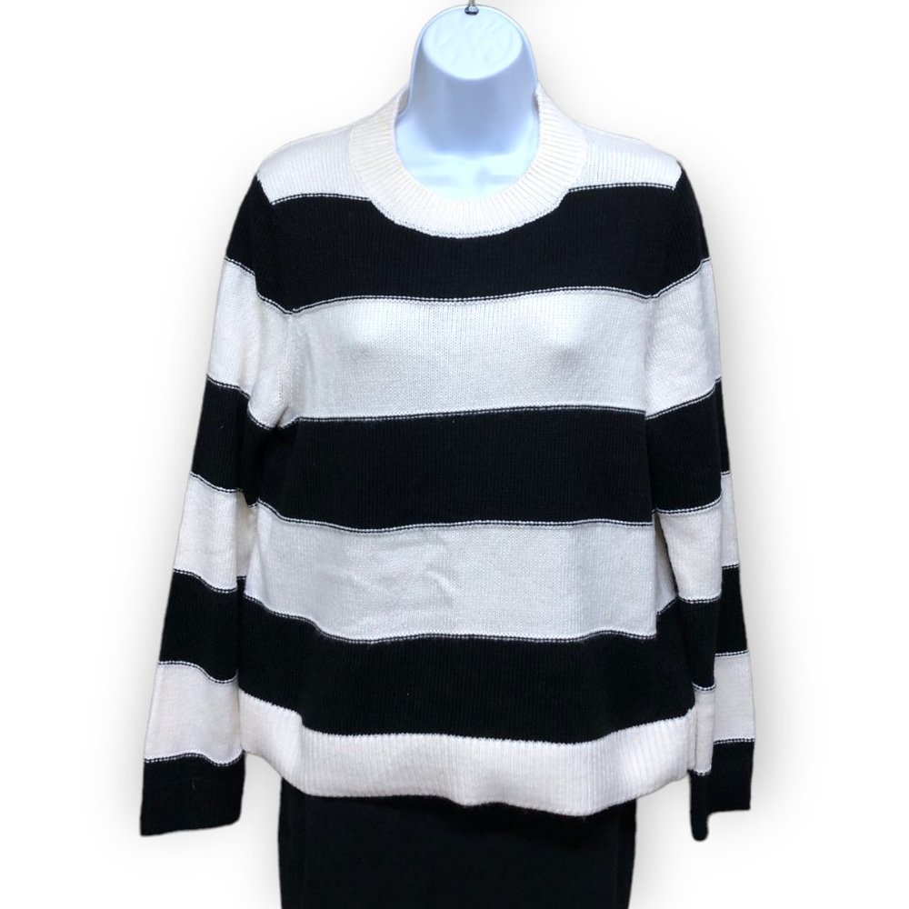 Banana Republic Black and White Striped Crewneck Sweater